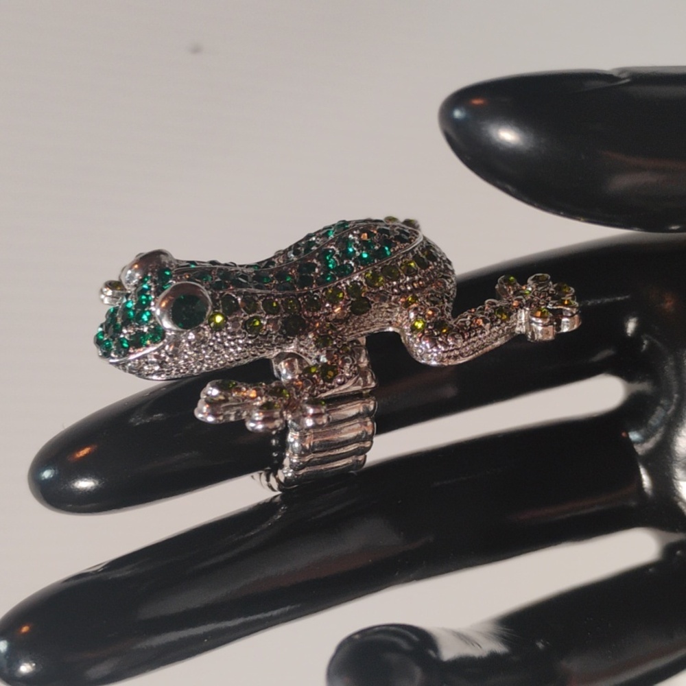Crystal Accent Adjustable Frog Ring - image 3